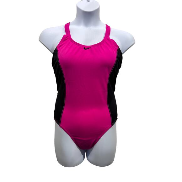 Nike Powerback One Piece Swimsuit Pink Black Women's XLarge NESS9362-672 NEW - Picture 1 of 10